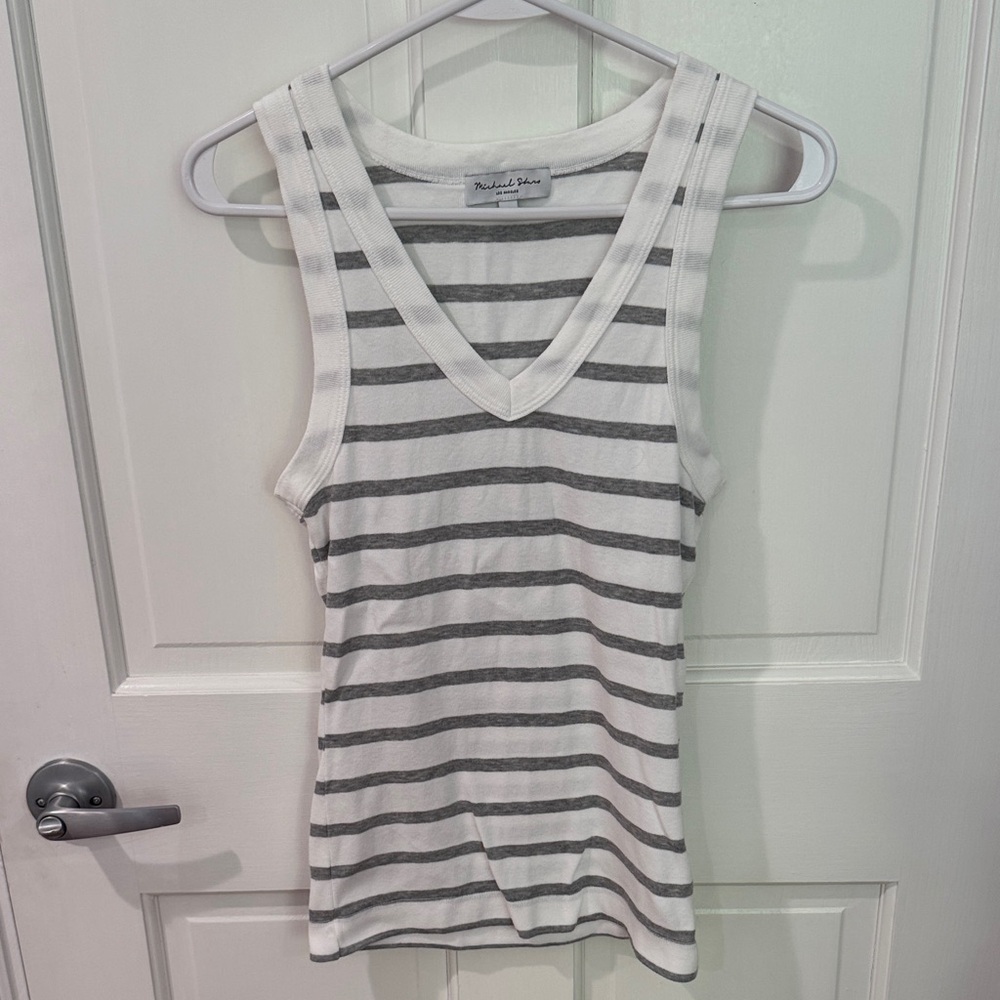 Michael Stars Gray and White Striped Tank Top